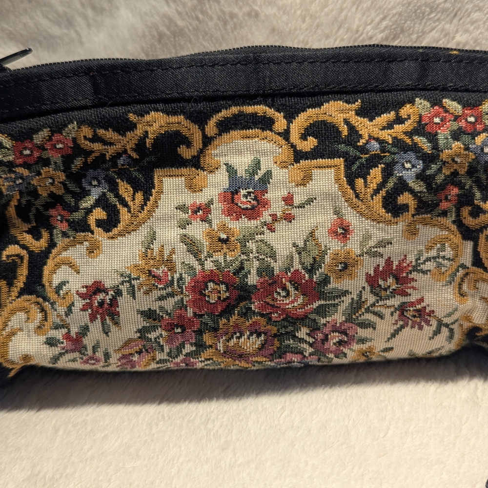 Magid Black Floral Tapestry Wristlet with Gold Accents - Picture 11 of 11